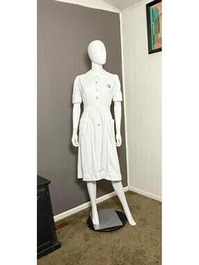 1930's- 40's Nurse Dress White Sanforized Cotton Uniform S/M